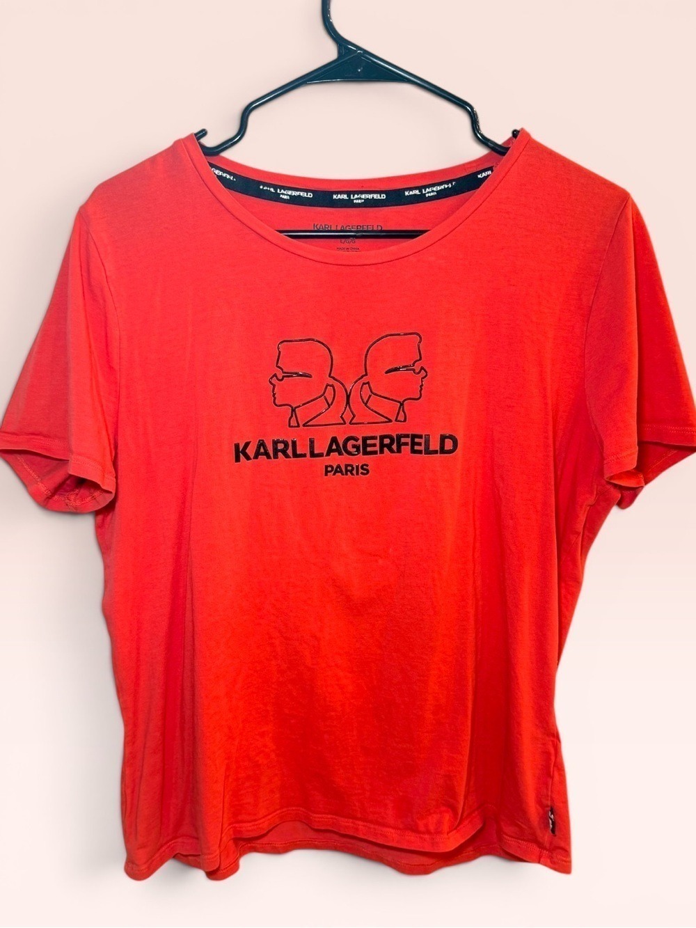 Karl Lagerfeld Paris Red Orange Double Head Graphic Tee Large